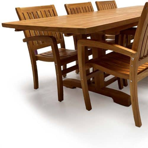 11 Pc Teak Outdoor Rectangular Double Extension Dining Set β Portland Table & Chamber Stacking Chairs | Seats 10