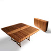fully extended and folded view of square teak folding table