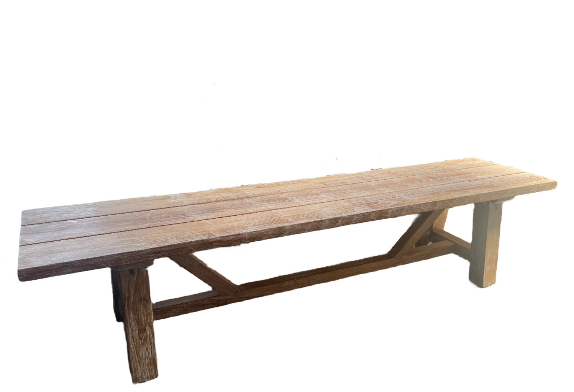 6.5ft Recycle Teak French Beam Bench - Rustic White Wash Finish