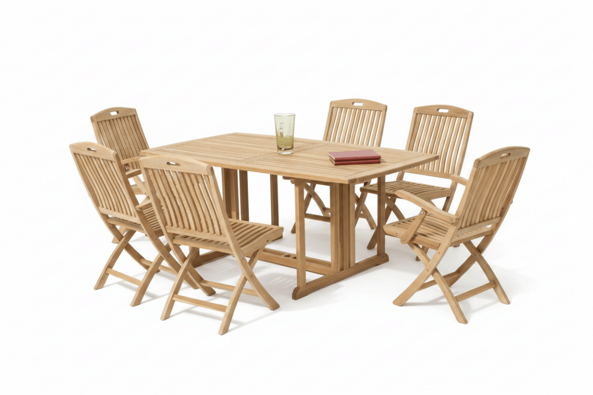 7-Pc Teak Folding Outdoor Dining Set – Olympus Rectangular Table & New York Chairs