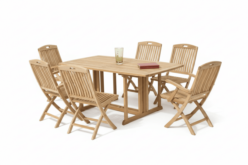 7-Pc Teak Folding Outdoor Dining Set – Olympus Rectangular Table & New York Chairs