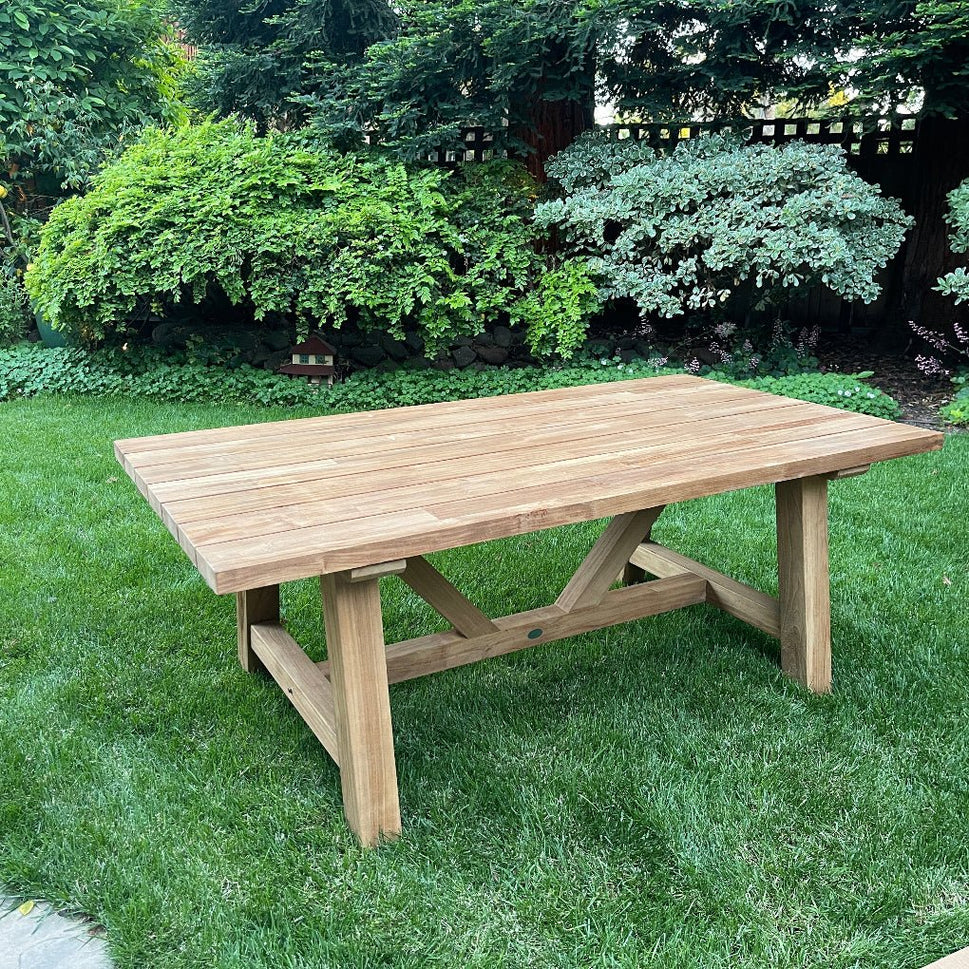 3 pc Recycled Teak Dining Set French Beam Table Rustic Natural Finish