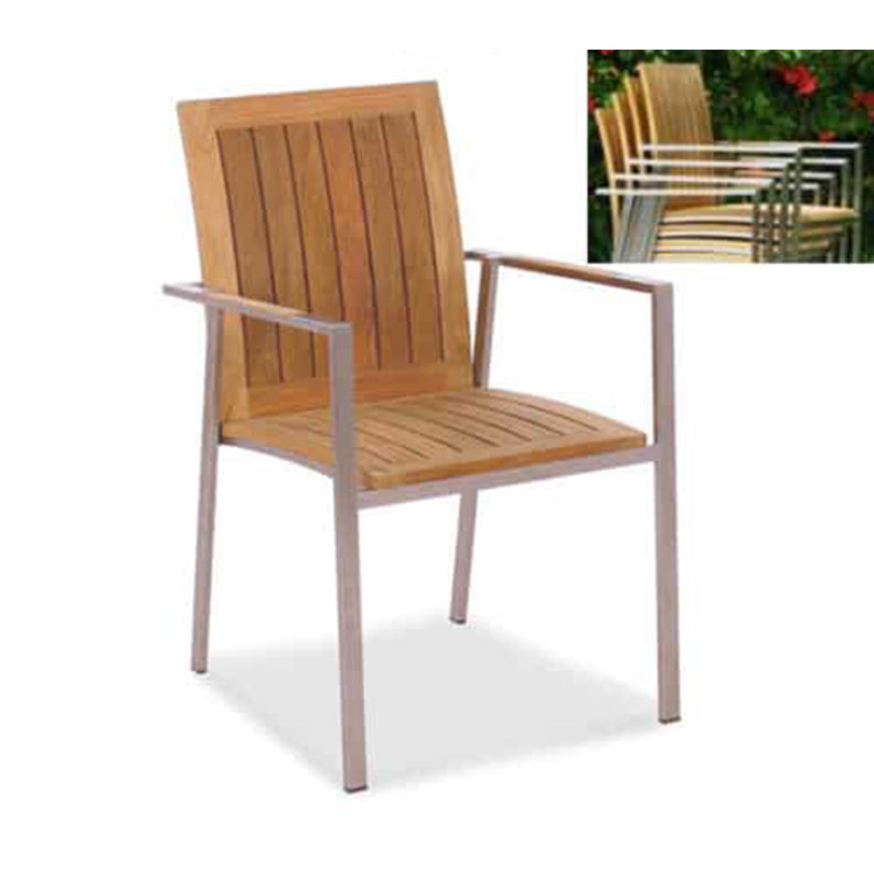 7 Pc Steel Teak Extension Table dining set Signature Table and Alzette Chairs