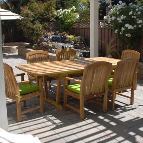 7 Pc Teak Patio Dining Set – Aegean Extension Table & 6 Zaire Arm Chairs | Seats 6