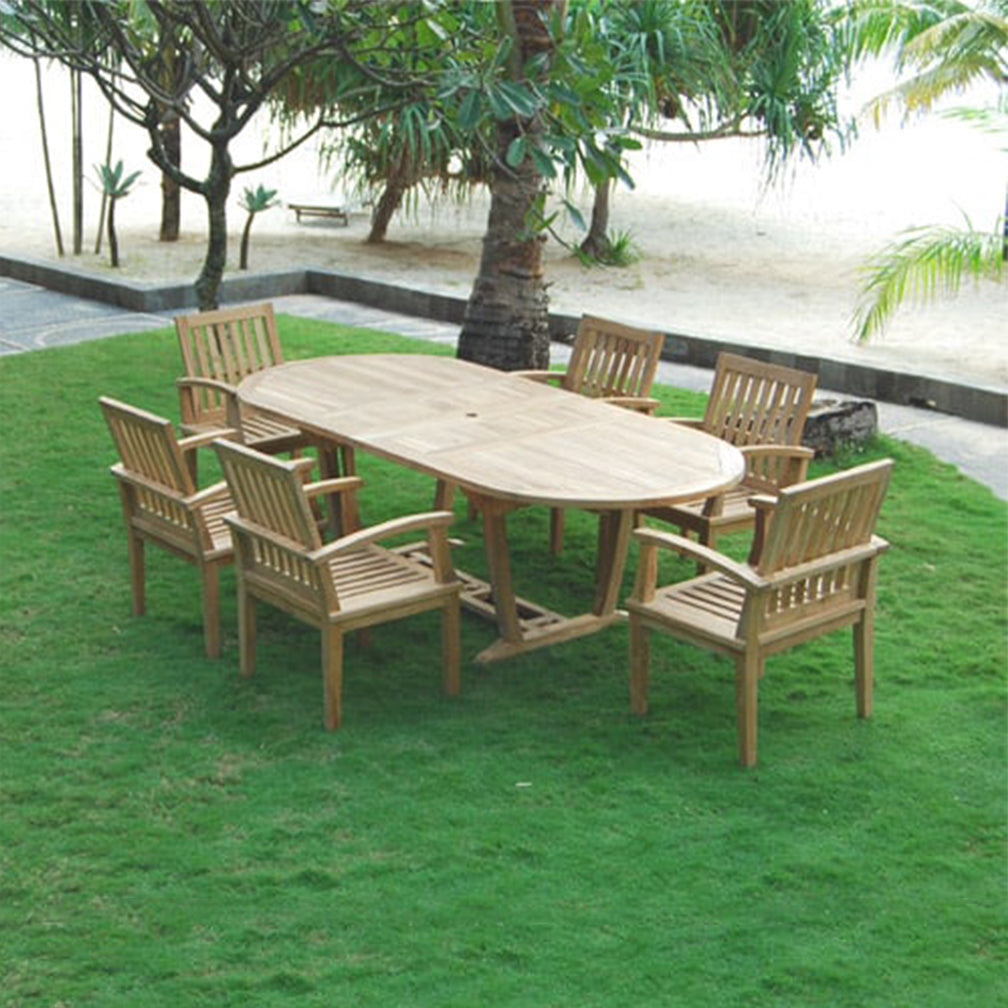 Teak Outdoor 7 feet Oval Double Extension Dining Table -Aegean