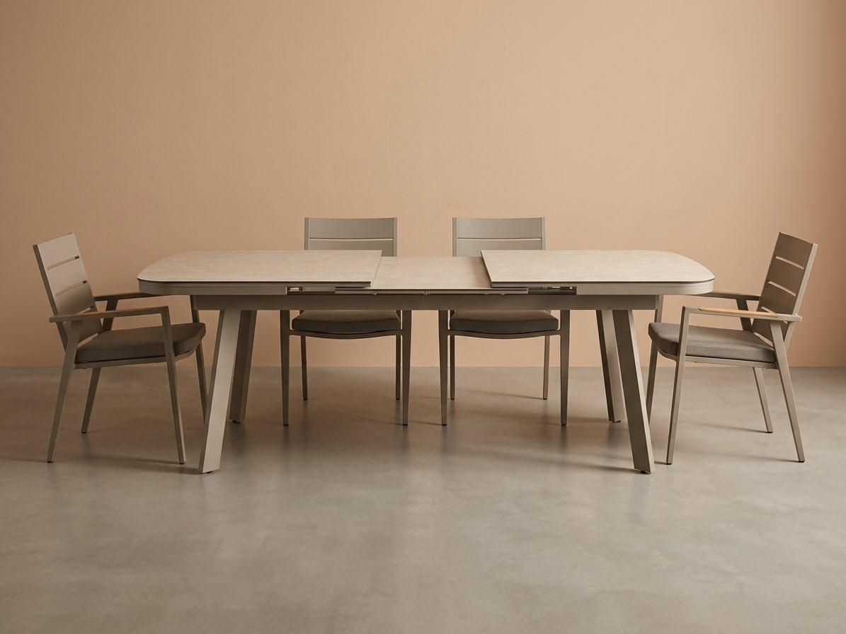 Aluminum Metal Extension Dining Table - Fram in Taupe