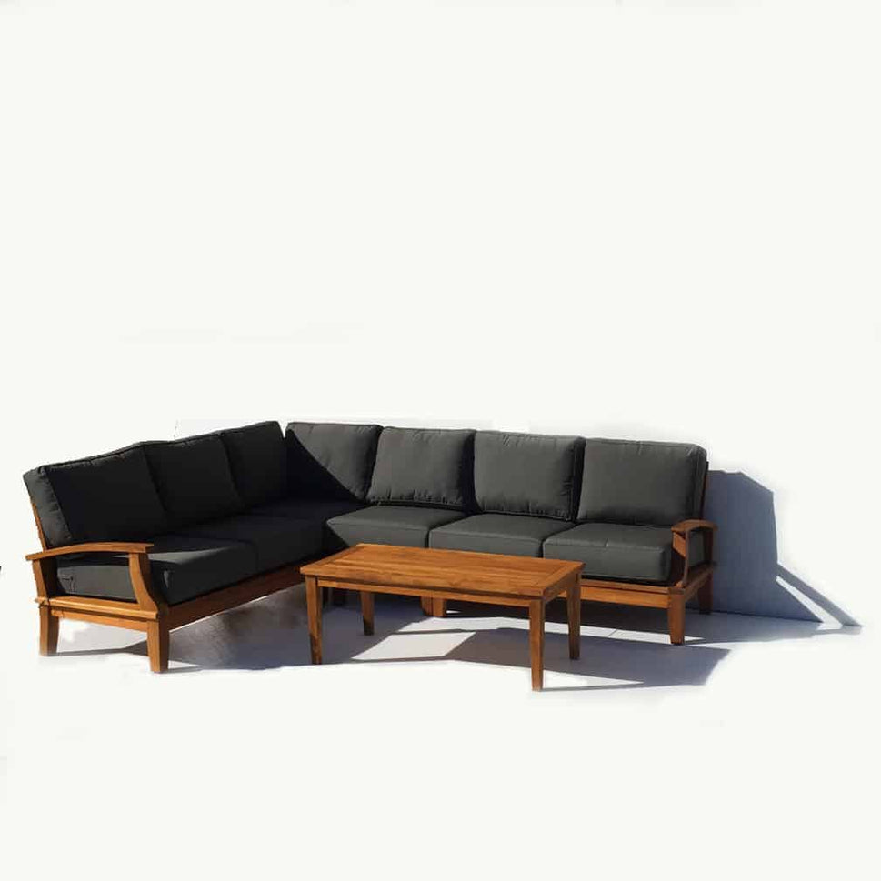 Bali Teak L-Shape Sectional Deep Seat Outdoor Lounge Sofa Set