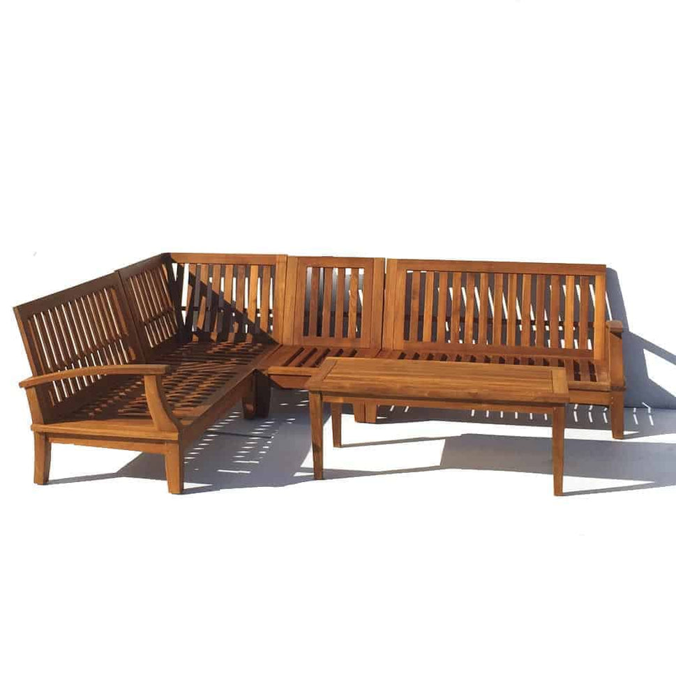 Bali Teak L-Shape Sectional Deep Seat Outdoor Lounge Sofa Set