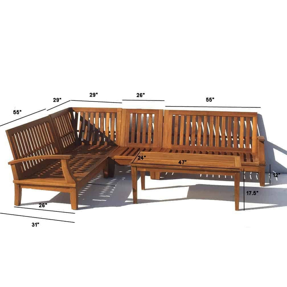 Bali Teak L-Shape Sectional Deep Seat Outdoor Lounge Sofa Set