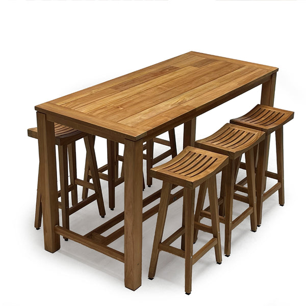 Outdoor Teak Bar Set - Summit Large Rectangular Bar Table with Grace Bar Stools