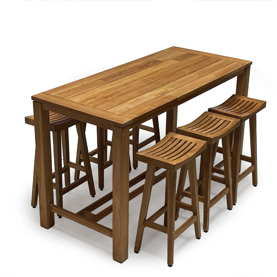 Outdoor Teak Bar Set - Summit Large Rectangular Bar Table with Grace Bar Stools