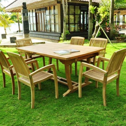 Teak Outdoor 7 feet Rectangle Double Extension Dining Table -Aegean