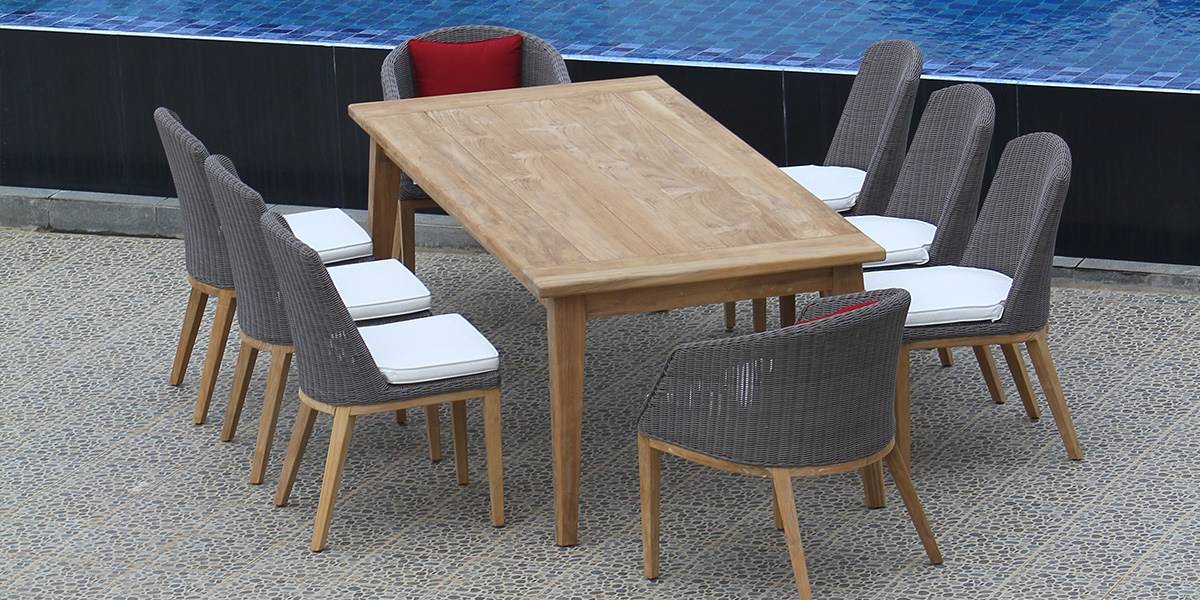 9pc Mid-Century Teak Table Set -Piedra Table and Grace Chairs