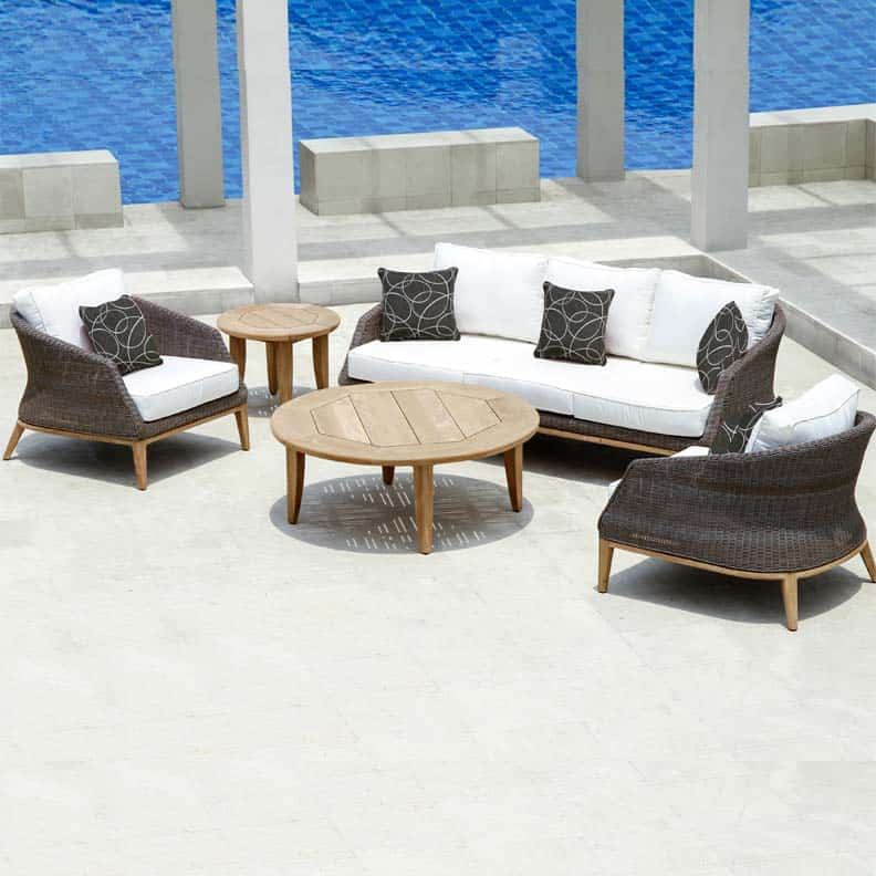 Modern Teak Round Patio Side Table - Piedra