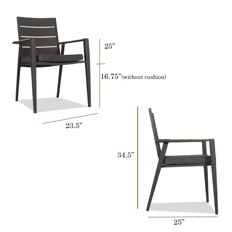 11pc Premium Teak Aluminum Frontslide Extensions Dining Set with stacking chairs- Piedra Keto