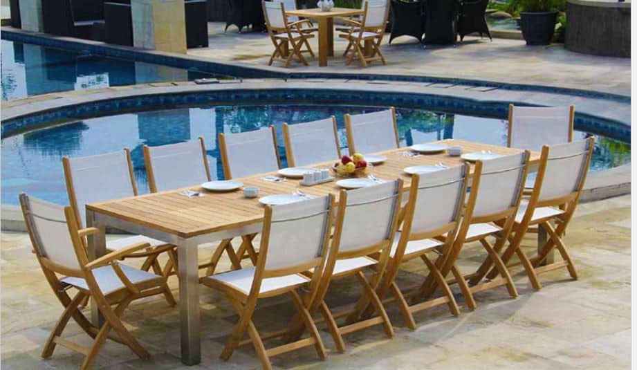 122 inch Teak-Steel Outdoor Front slide Extension Rectangular Table Signature