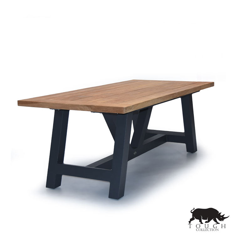 Recycled Teak Beam Dining Table In Charcoal metal- Westport