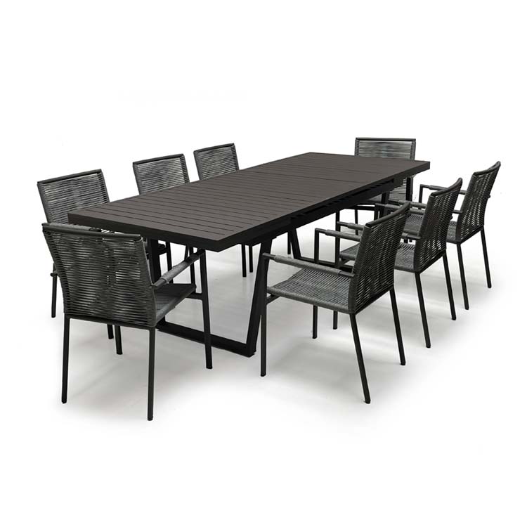 9 Pc Aluminum Outdoor Dining Set Raven table with Ruby stacking chair