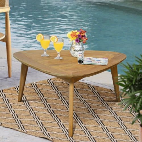 Mid century Modern Teak Outdoor Triangle Coffee Table Impression