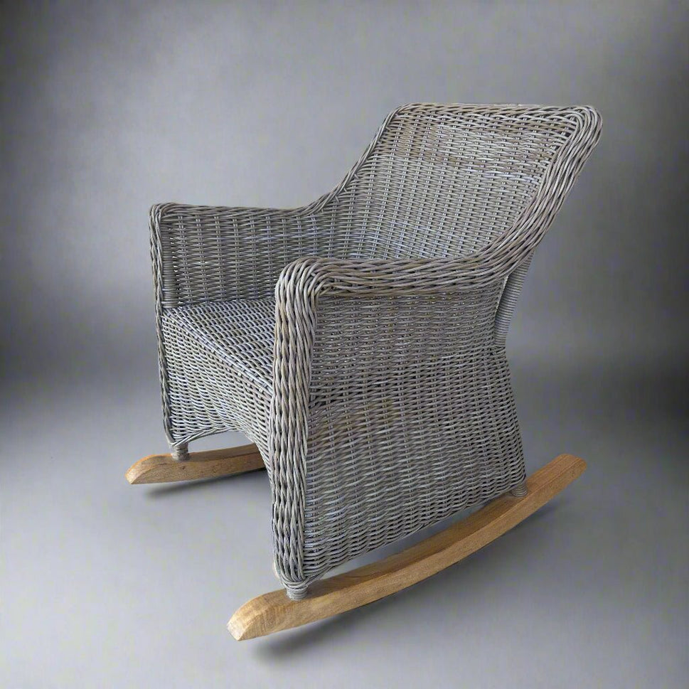 3pc Monaco Wicker Teak Rocking Chairs Outdoor Set