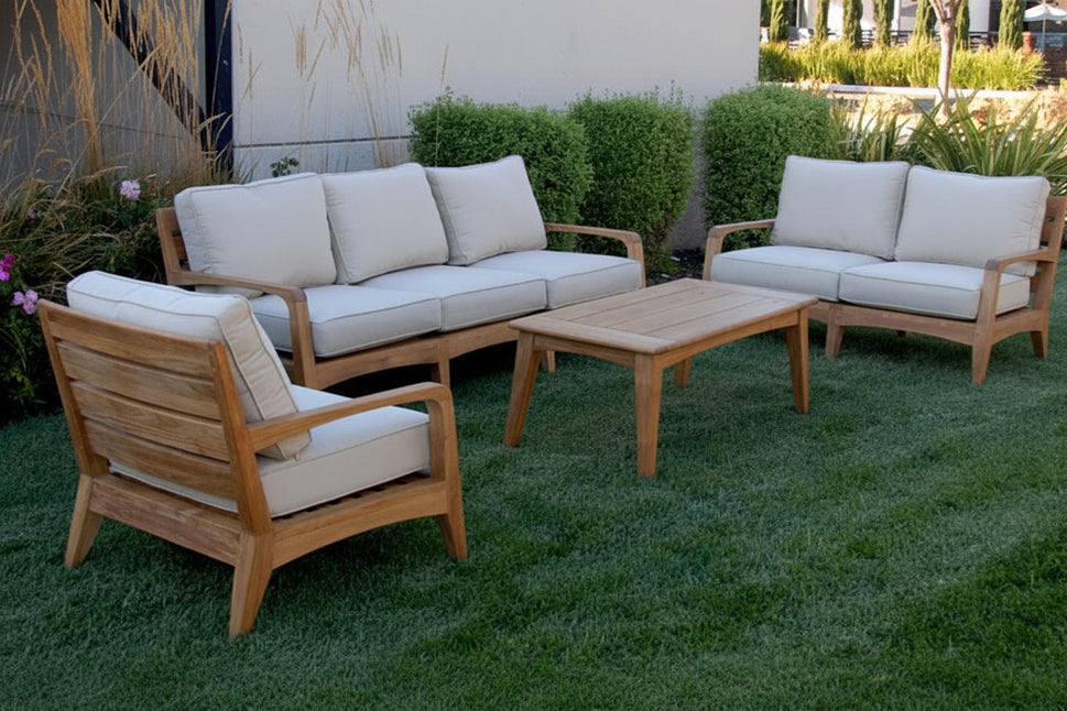 Olga 3-Seat Teak Patio Sofa | Mid-Century Deep Seat Lounge