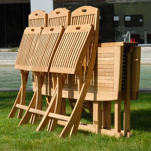7 Pc Teak Patio Folding Table and Chairs Dining Olympus-New York Set