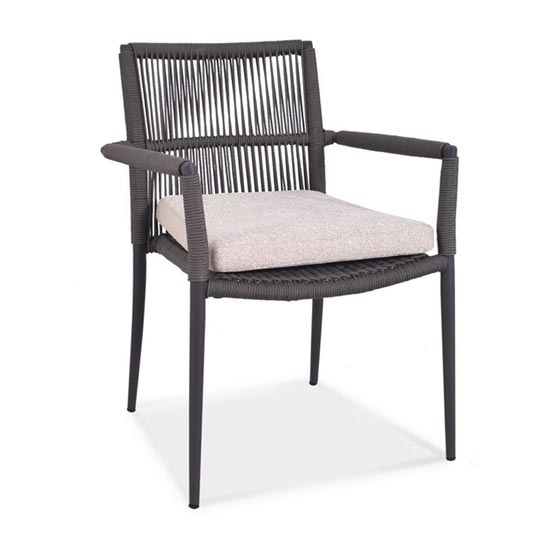 Teak Aluminum Outdoor Round Dining Set- Bold with June stacking chairs