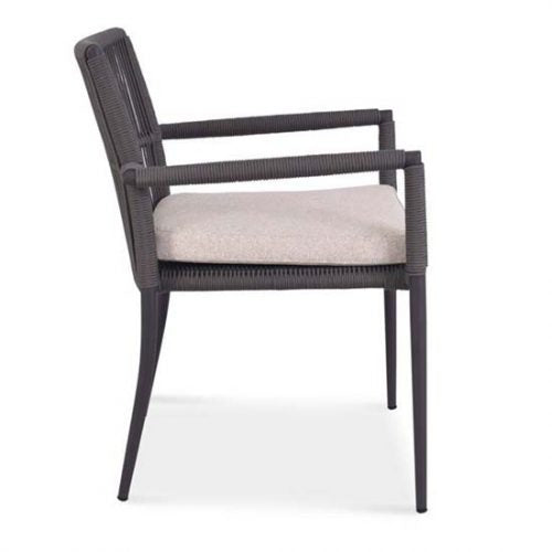 Teak Aluminum Outdoor Round Dining Set- Bold with June stacking chairs