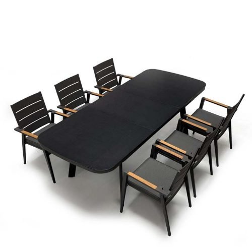 9 Pc Outdoor Metal Extension Dining Set – Asteroid Noir Frame & Keto Chairs