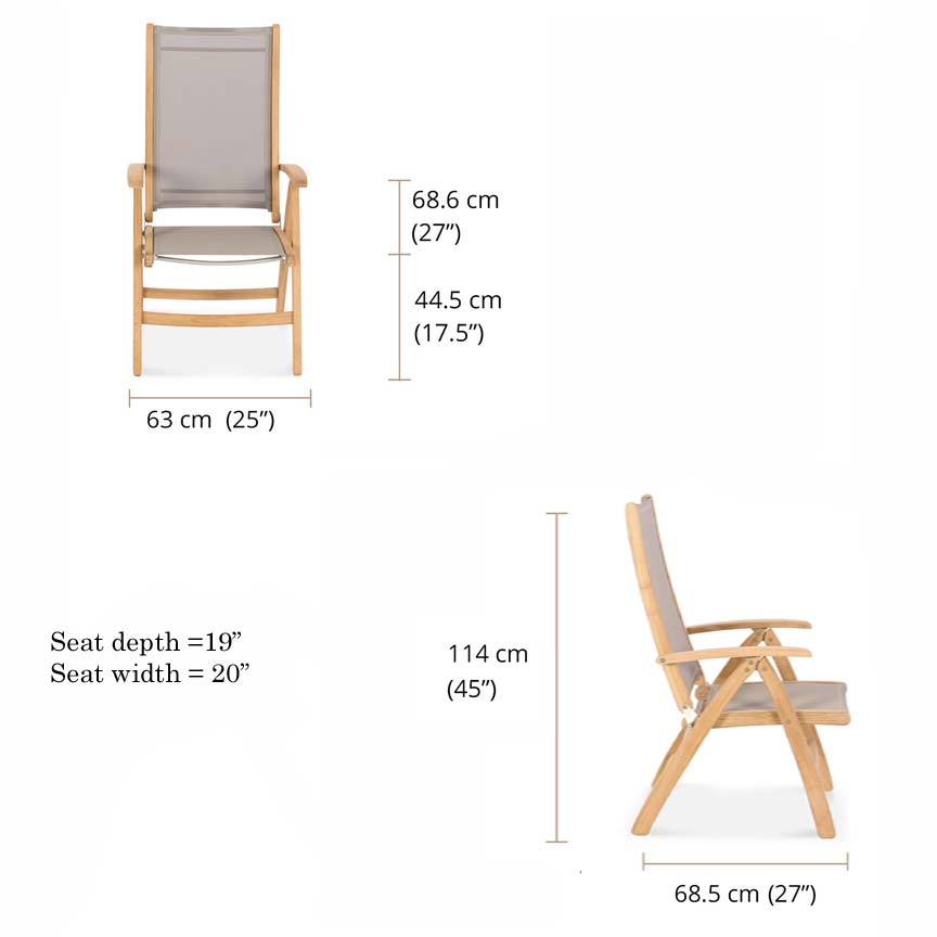 Teak sling outdoor reclining chair Rivera