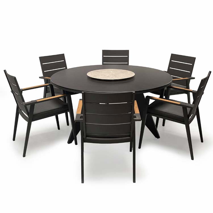 7 Pc Aluminum Outdoor Round Dining Set – Aarhus Table & Keto Chairs