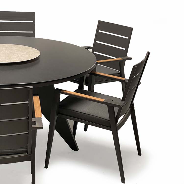 7 Pc Aluminum Outdoor Round Dining Set – Aarhus Table & Keto Chairs