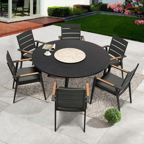 Outdoor metal Round dining table Asteroid Coal Aarhus