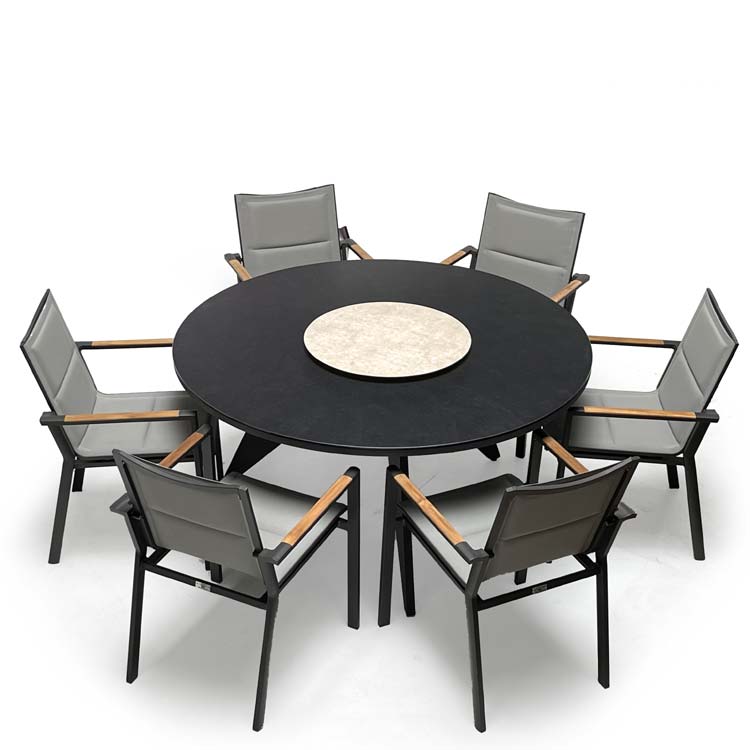 7 Pc Aluminum Outdoor Round Dining Set Aarhus table and Summit Chairs