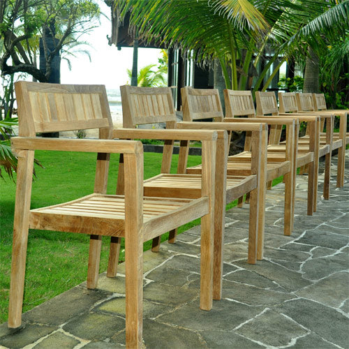 5pc Teak Patio square Farm Table Set- Cornwal and Pari