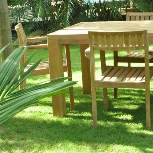 5pc Teak Patio square Farm Table Set- Cornwal and Parin