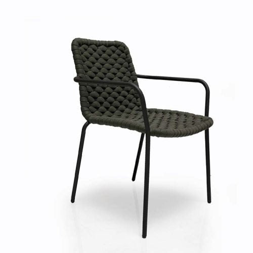 5 Pc Outdoor Dining Set – Bree Round Table & Apex Rope Stacking Arm Chairs