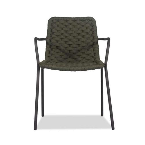 5 Pc Outdoor Dining Set – Bree Round Table & Apex Rope Stacking Arm Chairs