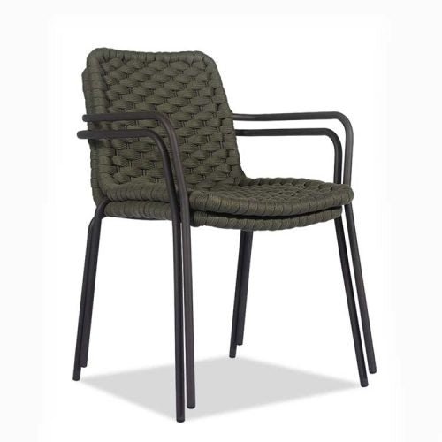 5 Pc Outdoor Dining Set – Bree Round Table & Apex Rope Stacking Arm Chairs