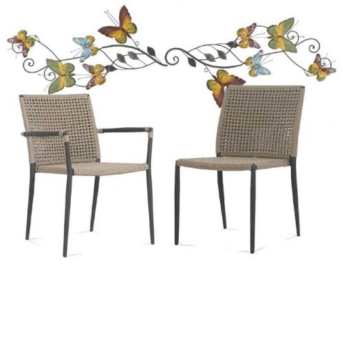 Teak Aluminum Outdoor Round Dining Set- Bold with Wee stacking chairs