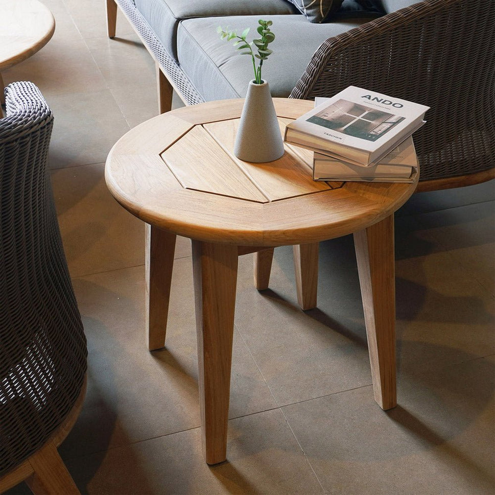 Modern Teak Round Patio Side Table - Piedra