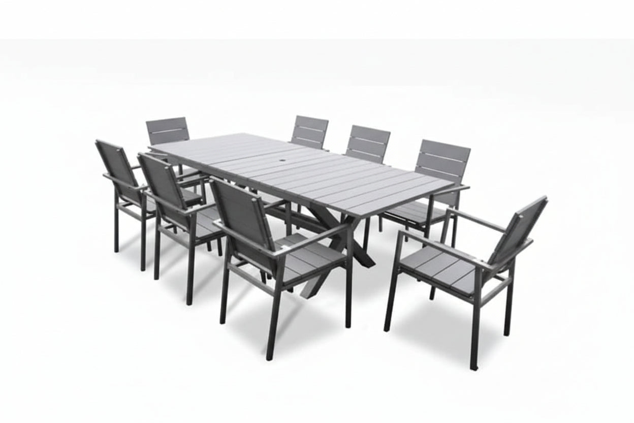 7 Pc Polywood Outdoor Patio Dining set extension table set -Harlem Gray