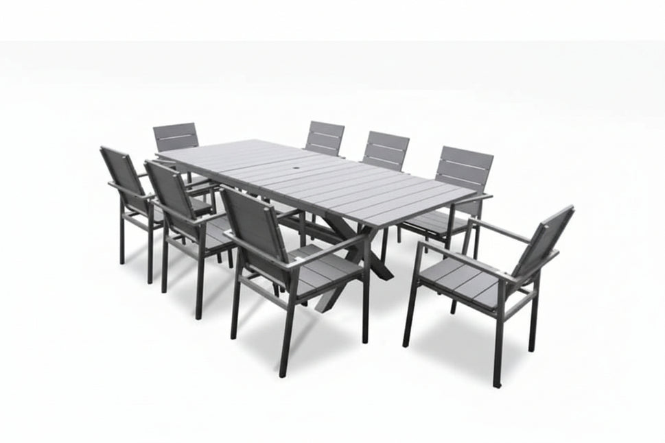 7 Pc Polywood Outdoor Patio Dining set extension table set -Harlem Gray
