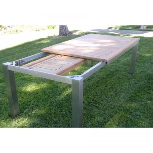 9 Pc Stainless Steel Teak Dining Extension Table Signature & Alzetta Chairs