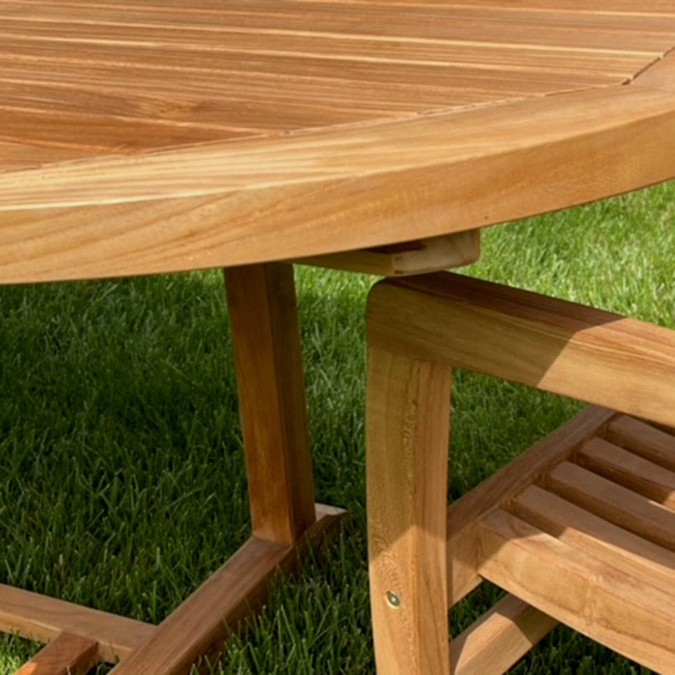 McGill Teak 7pc Patio Dining Table Set | Rise Teak Oval Table with Tuscany Stacking Chairs