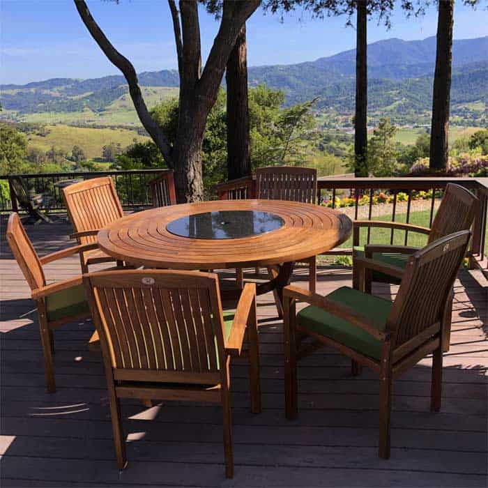 7 Pc Teak Outdoor Round Dining Table Set - Olga and Tenafly