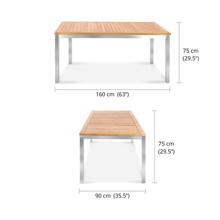 Teak Steel Patio Small Rectangular Dining Table Signature