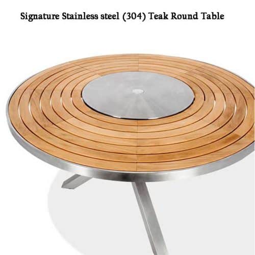 Teak & Stainless Steel Outdoor Round Dining Table - Signature