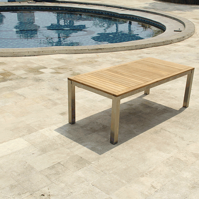 91 inch Teak-Steel Outdoor Front slide Extension Rectangular Table Signature