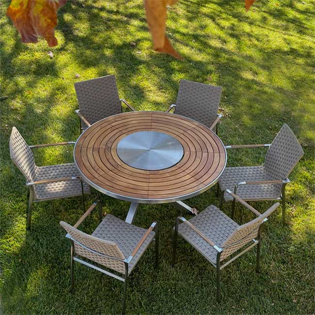Teak Stainless Steel Outdoor Round Dining Table - Signature